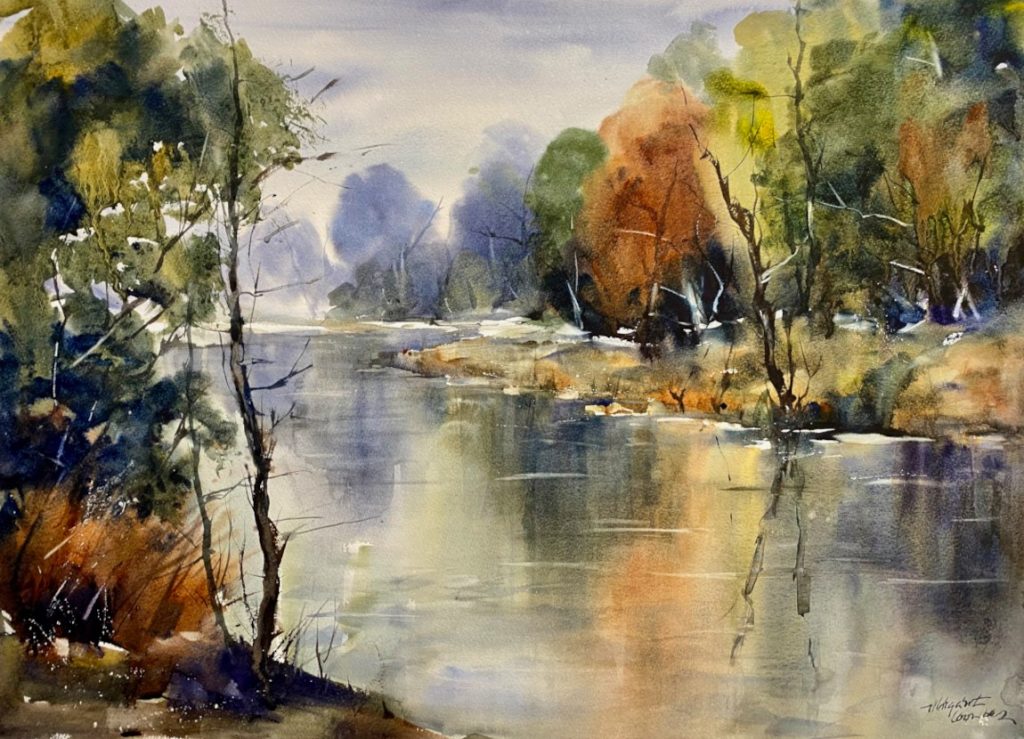 'Tranquil Moment' - watercolour - painting 50 cm H x 72 cm W - frame 74 cm H x 92 cm W